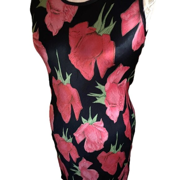 Vintage 90s Y2K Miss Selfridges slip dark florals fitted satin dress - Picture 5 of 16